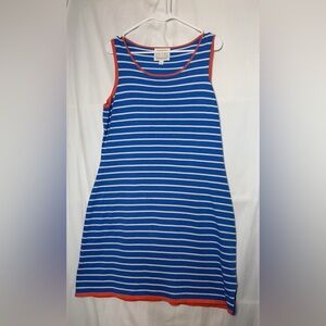 Sail to Sable Blue and White Striped Dress with Coral Trim Size Large